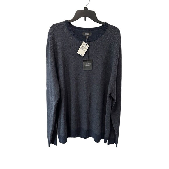 Nordstrom Sweater Mens 3XL Navy Blue Birds Eye Crewneck Wool Blend Pullover R4-1 - Picture 1 of 16